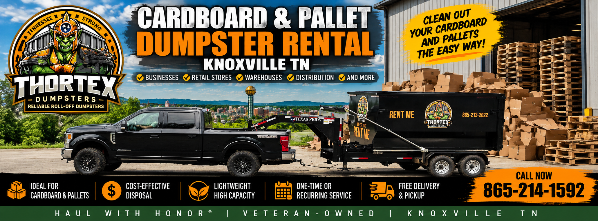 Cardboard and pallet dumpster rental Knoxville TN from Thortex Dumpsters