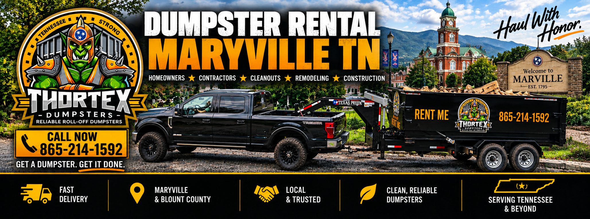 Dumpster rental Maryville TN - Thortex Dumpsters 20-yard roll-off dumpster