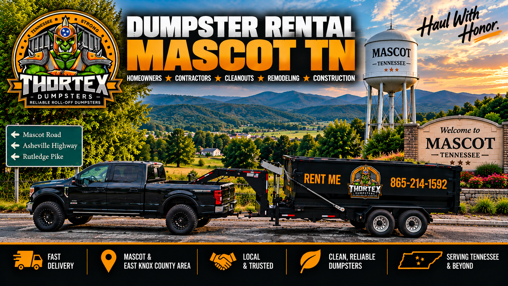 Dumpster rental Mascot TN - Thortex Dumpsters 20-yard roll-off dumpster