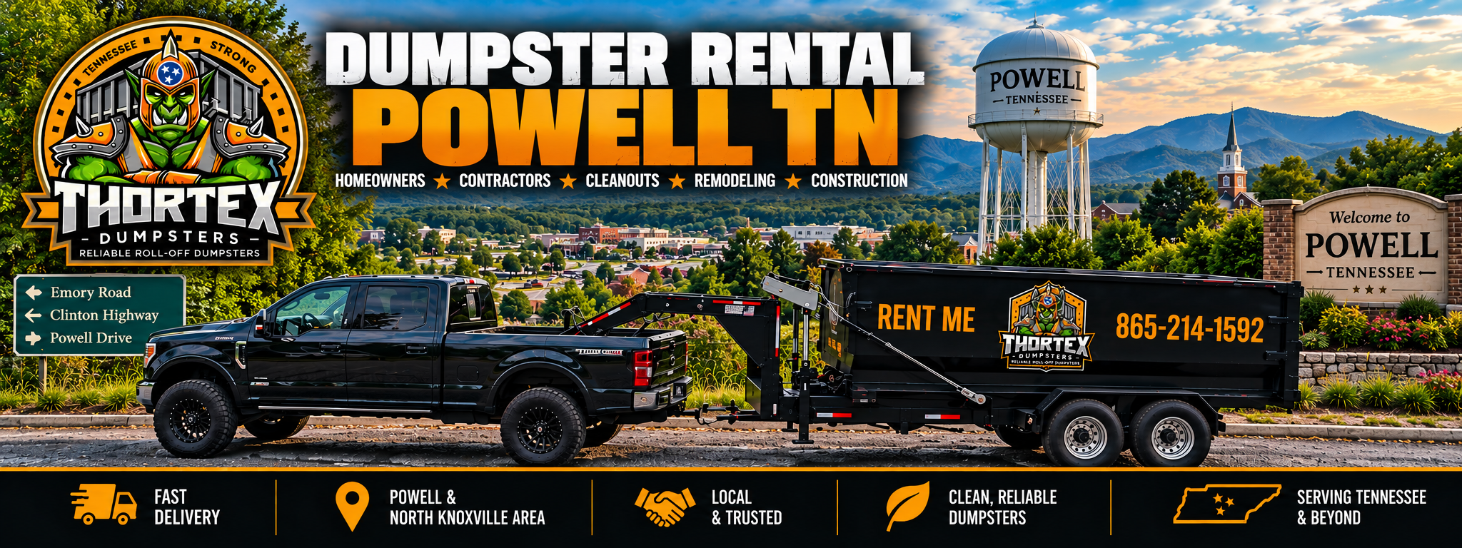 Dumpster rental Powell TN - Thortex Dumpsters 20-yard roll-off dumpster