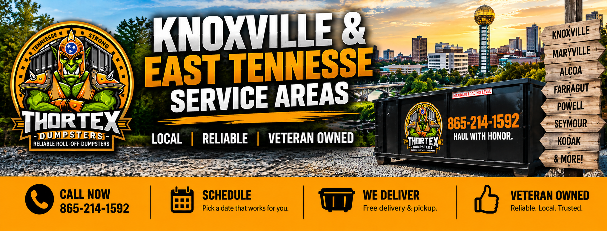 Dumpster rental service areas Knoxville TN and East Tennessee - Thortex Dumpsters